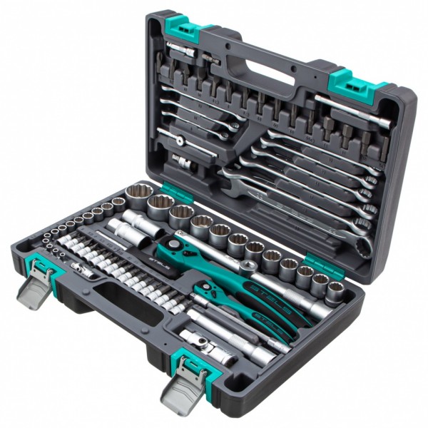Набор инструментов, 1/2, 1/4, CrV, пластиковый кейс, 82 предмета, двенадцатигранные головки Stels 14117
