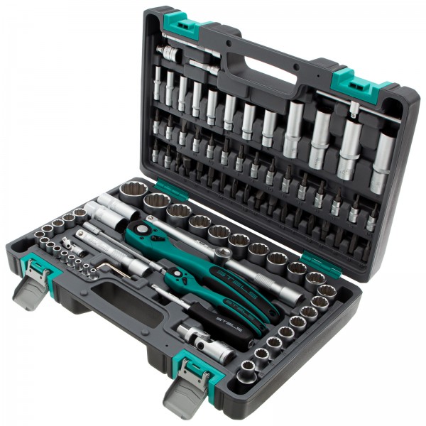 Набор инструментов, 1/2, 1/4, CrV, пластиковый кейс, 94 предмета, двенадцатигранные головки Stels 14118