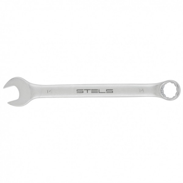 Ключ комбинированный, 14 мм, CrV, матовый хром Stels 15211
