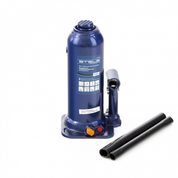 Домкрат гидравлический бутылочный, 10 т, h подъема 222-447 мм Stels 51166