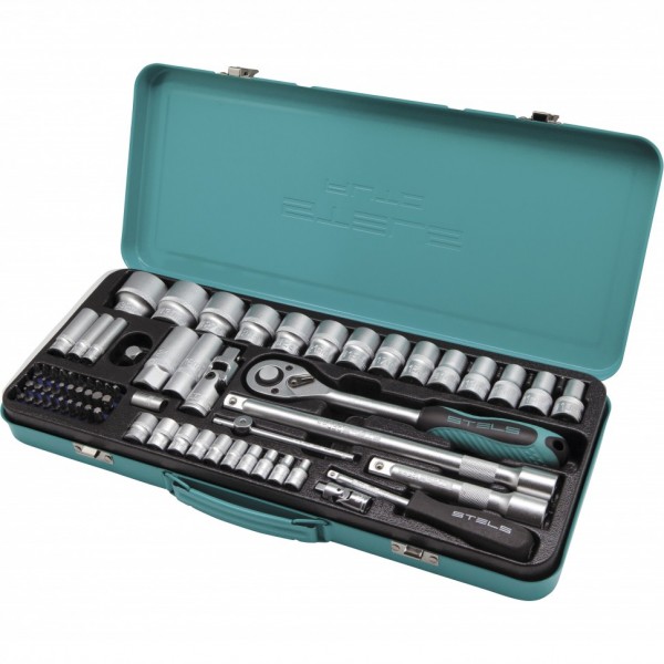 Набор торцевых головок с трещоткой, 1/2 и 1/4, 69 предметов Stels 13576